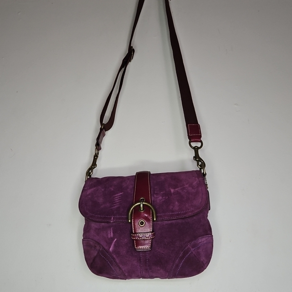 Rare Vintage 2004 Coach Soho Purple Suede Buckle Flap Shoulder Crossbody Bag Y2K